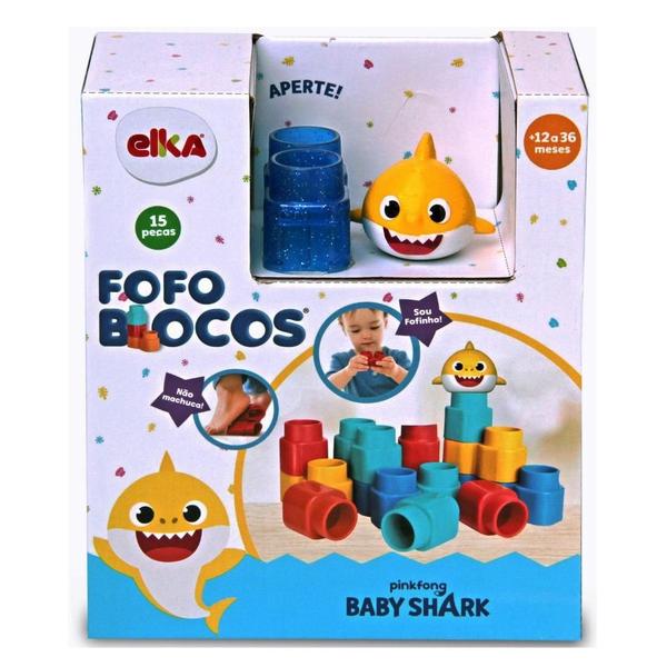 Imagem de Blocos De Montar Fofo Blocos Baby Shark 15 Peças Elka 1132