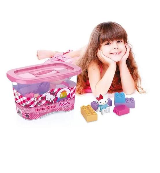 Imagem de Blocos De Montar Hello Kitty Infantil 43 Peças Cores Pastel