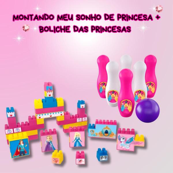 Blocos de Montar Infantil 48 Peças + Boliche Princesas - ggb brinquedos Imagem de Blocos de Montar Infantil 48 Peças + Boliche Princesas