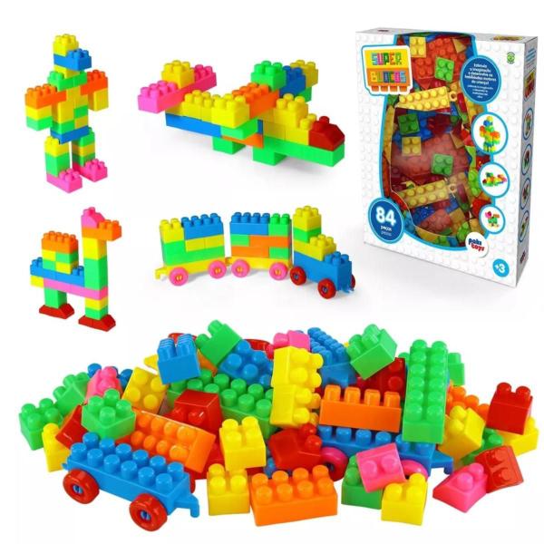 Imagem de Blocos de Montar Infantil 84 peças Super Blocos Brinquedo Educativo Paki Toys