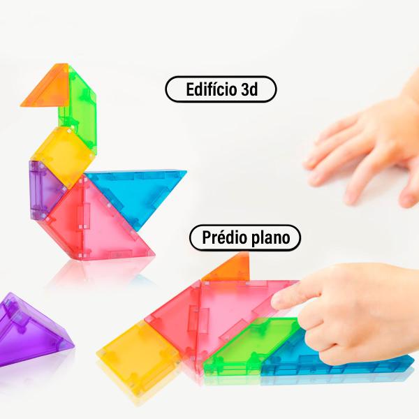 Imagem de Blocos De Montar Magnético Tangram Brastoy Brinquedo Educativo Infantil Formas Geometricas Escolar Pedagógico