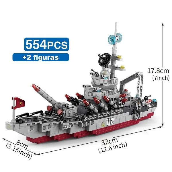 Imagem de Blocos De Montar Mega Navio Guerra + 24 Modelos 554 Peças