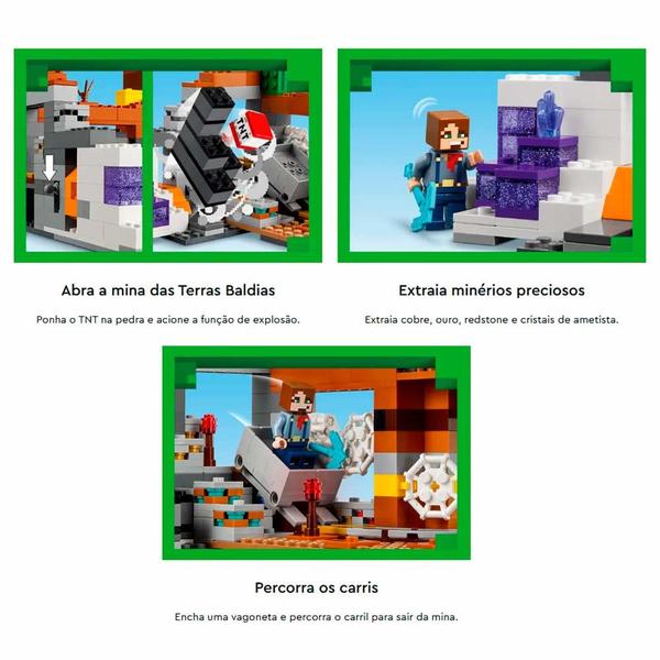 Imagem de Blocos de Montar - Poço de Minas Terras Baldias - 538 peças - LEGO Minecraft