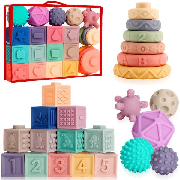 Imagem de Blocos Empilháveis Montessori 3 em 1 Eaietc - Brinquedos Educativos para Bebês (6 a 12 Meses)