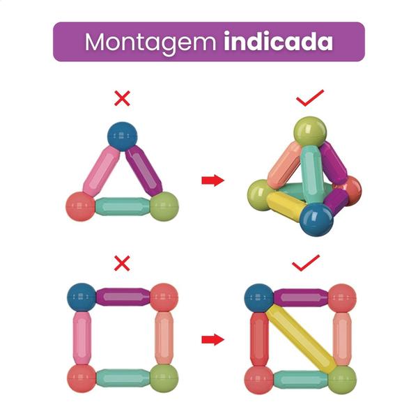 Imagem de Blocos Magnéticos de Montar Brinquedo Infantil Bolas e Bastões 138 Peças