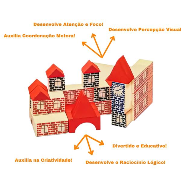 Imagem de Blocos Montar Educativo 45 Peças Madeira Castelinho Antigo