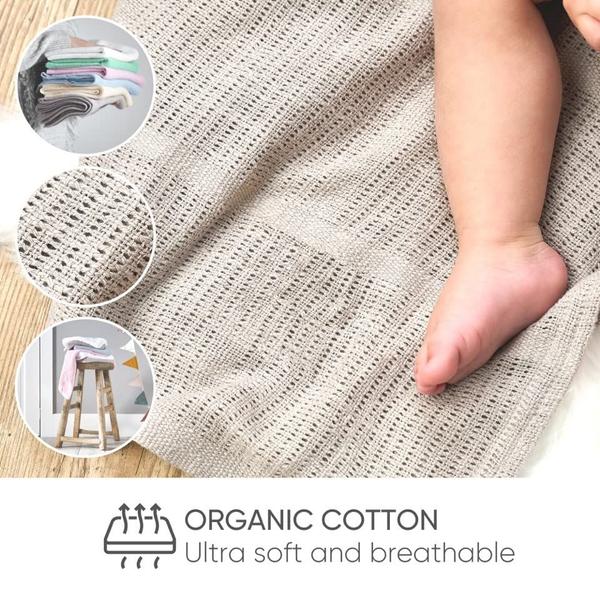 Imagem de Bloomsbury Mill - 2-Pack 100% Algodão Orgânico Mantas Celulares para Bebés com Fita de Presente  Macia, Toda Natural e Respirável  Presente de Duche Ideal  Berçário/Carrinho/Bassinet/Berço  Azul