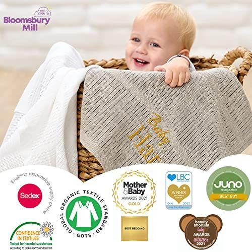 Imagem de Bloomsbury Mill - 2-Pack 100% Algodão Orgânico Mantas Celulares para Bebés com Fita de Presente  Macia, Toda Natural e Respirável  Presente de Duche Ideal  Berçário/Carrinho/Bassinet/Berço  Azul