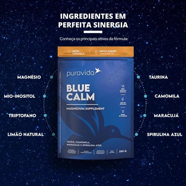 Imagem de Blue calm 2.0 250g pacote  magnésio + inositol + triptofano + taurina + spirulina azul