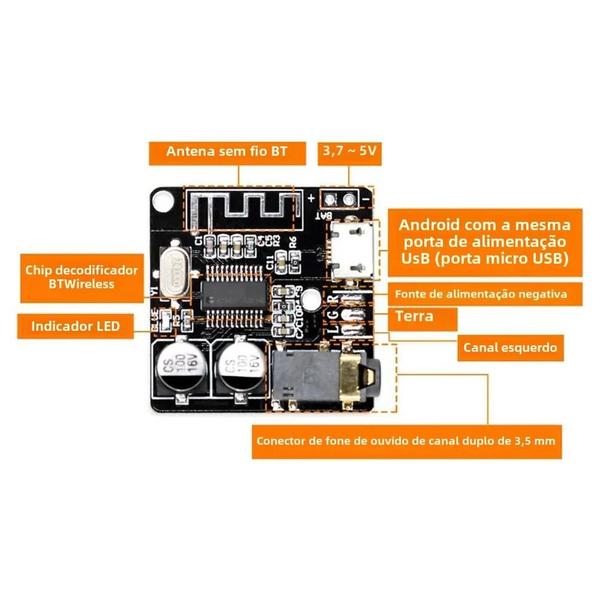 Imagem de Bluetooth 5.0 Mp3 Placa Receptora De Áudio Sem Perdas Aux Tipo-c Módulo De Música Estéreo Sem Fio