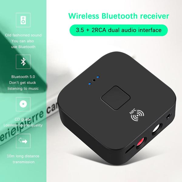 Imagem de Bluetooth 5.0 Transmissor Receptor Sem Fio 3.5mm Aux Nfc Para 2 Rca Adaptador De Áudio