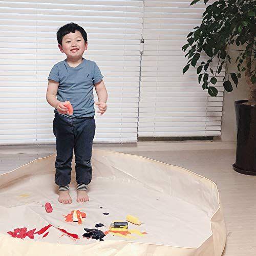 Imagem de BLUETREE Sensorial e Messy Play Mat para Crianças, Bebês e Crianças, Seguro, Impermeável, Dupla-Lateral e Durável, Play Yard 59"x59"x7,9" Marfim e Cinza