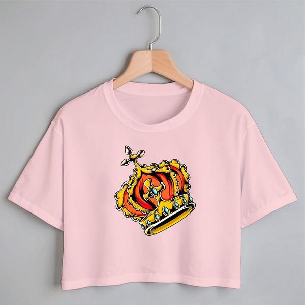 Imagem de Blusa Blusinha Camiseta Cropped TShirt Feminina Algodão Tecido Premium Estampa Digital Coroa Rei e Rainha