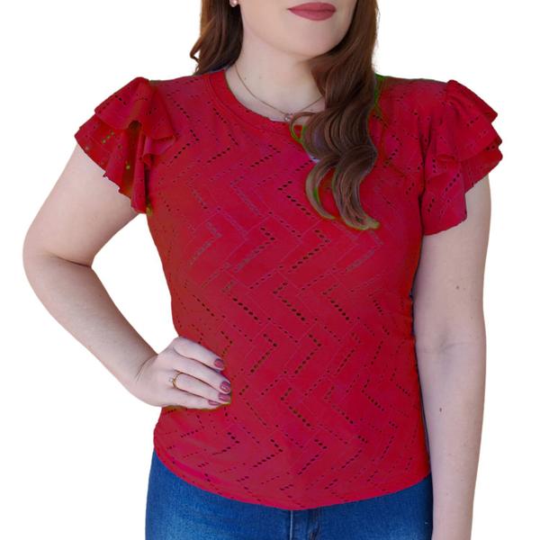 Imagem de Blusa Blusinha Feminina Manga Curta Regata Bufante Babado