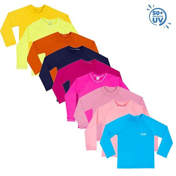 Imagem de Blusa Camisa Térmica Praia Piscina Proteção Uv50+ Infantil Coloridas Lisas Tamanho 4 ao 12 - Everly