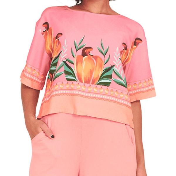 Imagem de Blusa Cropped Malwee Ampla Estampada Básica