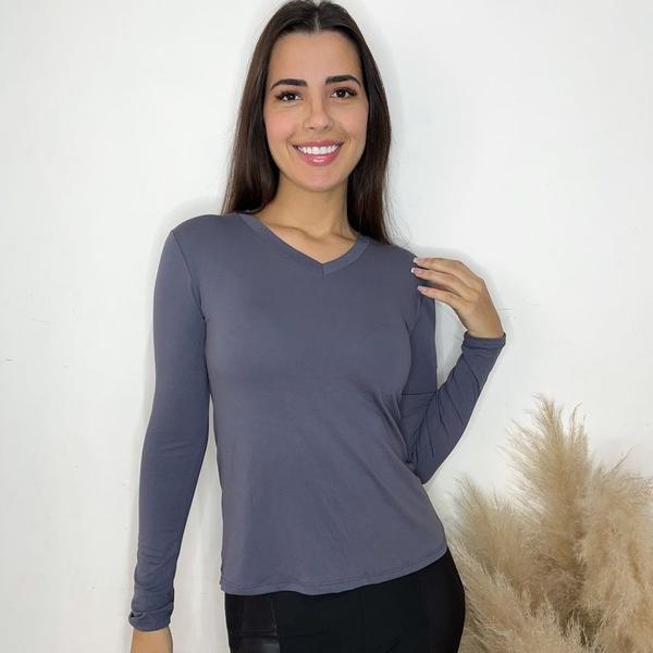 Imagem de Blusa de frio Feminina Gola V Manga Longa basica Segunda Pele inverno