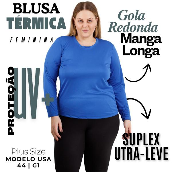 Imagem de Blusa de Manga Feminina Térmica Proteção Solar UV+ Básica Esportiva Moda Plus Size Verão 3062A