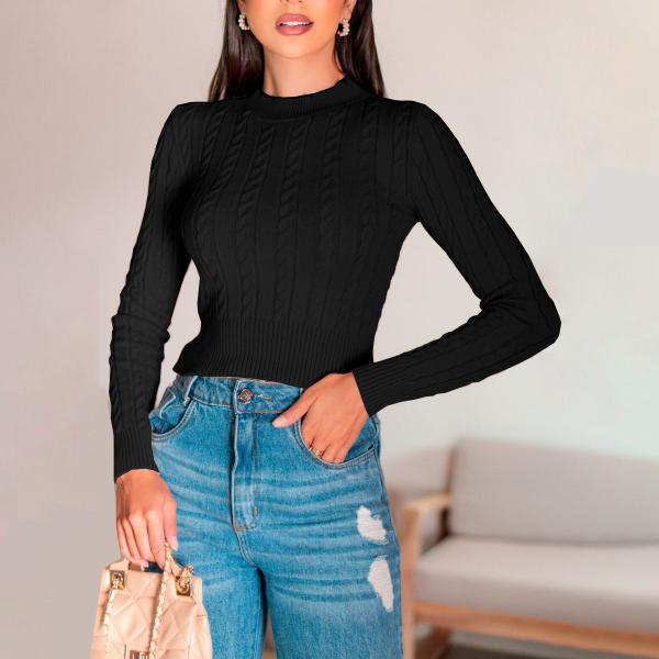Blusa De Mulher Tricot Frio Manga Longa Moda Inverno Basico Trança