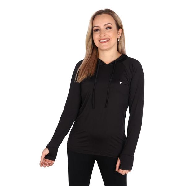 Imagem de Blusa Feminina Com Capuz E Encaixe Para Dedo Proteção Uv50+ Preta