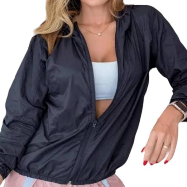 Blusa Feminina Jaqueta Corta Vento Térmica Leve Look Academia Atletismo Preta - KGente Blusa Feminina Jaqueta Corta Vento Térmica Leve Look Academia Atletismo Preta - KGente