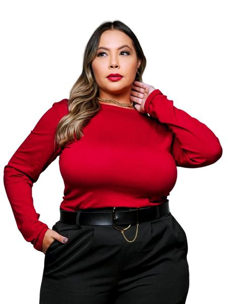 Imagem de Blusa Feminina Plus Size Manga Longa Segunda Pele Básica