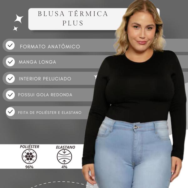 Imagem de Blusa Feminina Plus Size Térmica Segunda Pele Moda Inverno