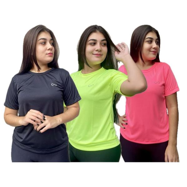 Imagem de Blusa Fitness Kit 3 Plussize Dryfit Caminhada Academia Corrida Feminina