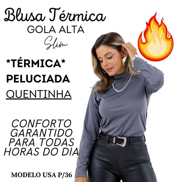 Imagem de Blusa Manga Longa Térmica Quentinha Gola Cacharrel Moda Slim Outono Inverno 610.C3