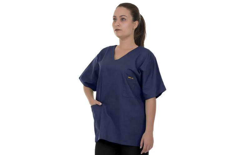 Imagem de Blusa Pijama Cirúrgico Azul Marinho Oxford Não Amassa Seca Rápido Artipé