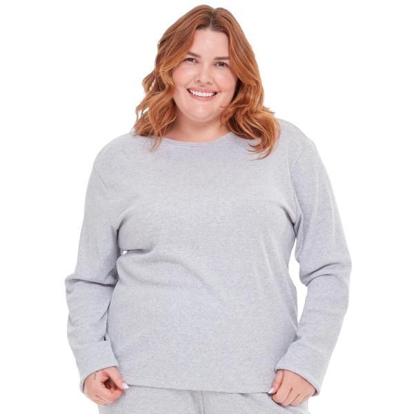 Imagem de Blusa Plus Size Feminina Segunda Pele Manga Longa Tecido Canelado Confortável Básico Gola Careca