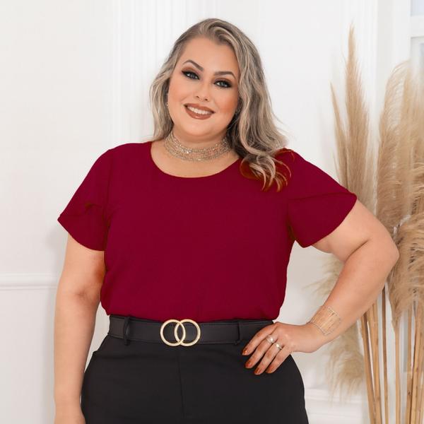 Blusa Plus Size Social Feminina Manga Curta Tulipa Duna G1 G2 G3