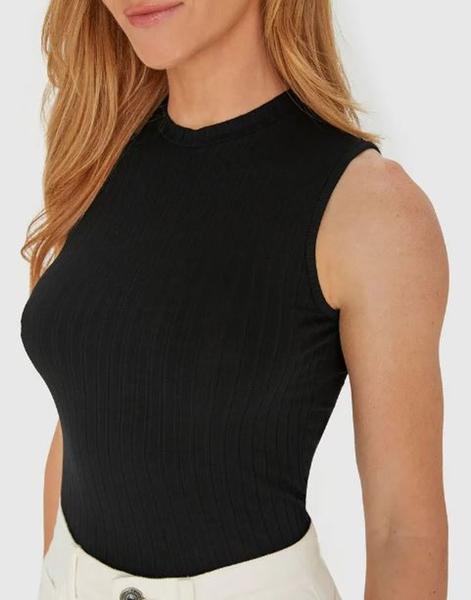 Imagem de Blusa Regata Canelada Básica Feminina Preta Em Canelado De Viscose Elastano Gola Alta Social Malwee