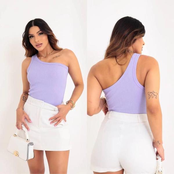 Imagem de Blusa Regata Ribana Feminina Um Ombro Só Nula Manga Mula Manca