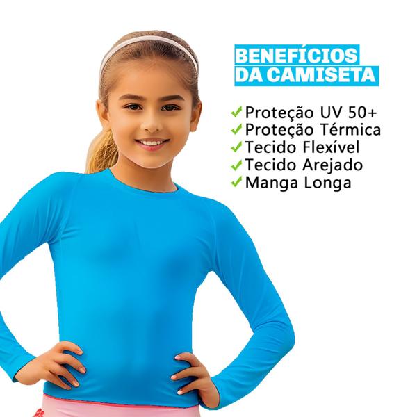 Imagem de Blusa Térmica Infantil Unissex Proteção Solar UV Moda Praia Piscina Verão Dry-fit Tecido Leve