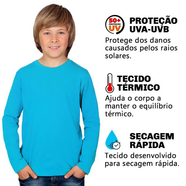 Imagem de Blusa Térmica Infantil Unissex Proteção Solar UV Moda Praia Piscina Verão Dry-fit Tecido Leve