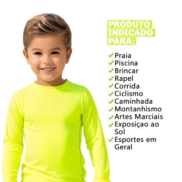 Imagem de Blusa Térmica Infantil Unissex Proteção Solar UV Moda Praia Piscina Verão Dry-fit Tecido Leve