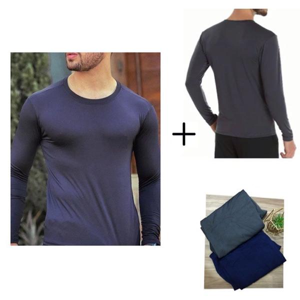 Imagem de Blusa Térmica Segunda Pele Masculina - Kit 2 unidades: Azul + Cinza