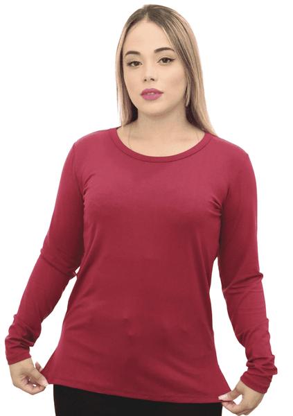 Imagem de Blusas Feminina Manga Longa T shirt Cumprida Kit 3 Peças Básica Lisa Colorida Segunda Pele Gola Redonda