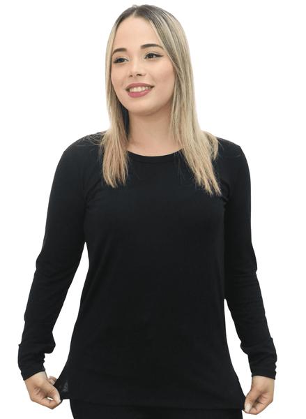 Imagem de Blusas Feminina Manga Longa T shirt Cumprida Kit 3 Peças Básica Lisa Colorida Segunda Pele Gola Redonda