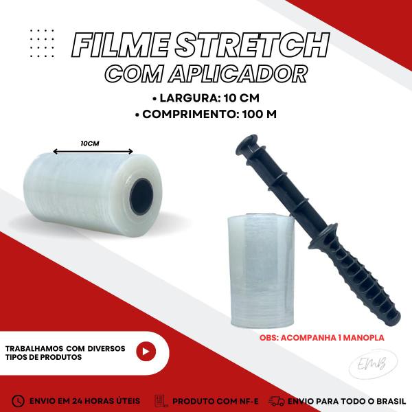 Imagem de Bobina Filme Stretch 10cm P Volante Com Aplicador Giratório