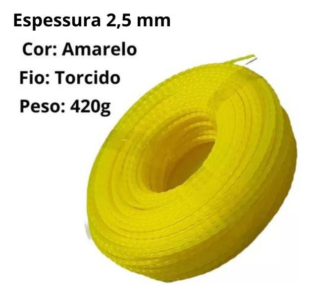 Imagem de Bobina Fio Nylon 2,5 mm Torcido 420g Amarelo Uso Profissional