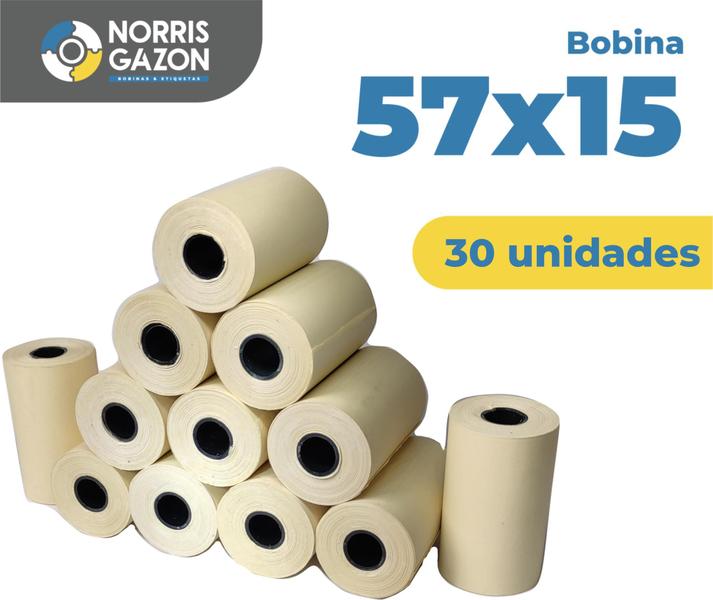 Imagem de Bobina Térmica 57x15 Cx com 30 Rolos (para Cartão De Crédito)