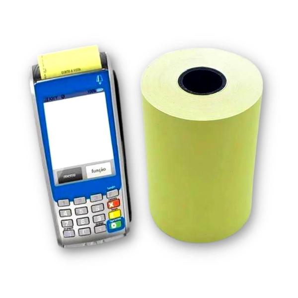 Imagem de Bobina Térmica Amarela/Branca para Máquina de Cartão Crédito Débito - 57mmx16m 57x16 - Unidade