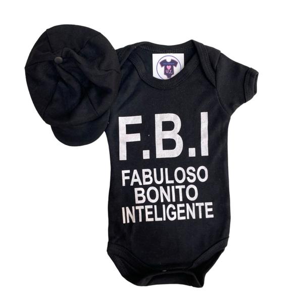 Imagem de Body Bebe Menino Frases- F.B.I + Boina - Temático Mesversário