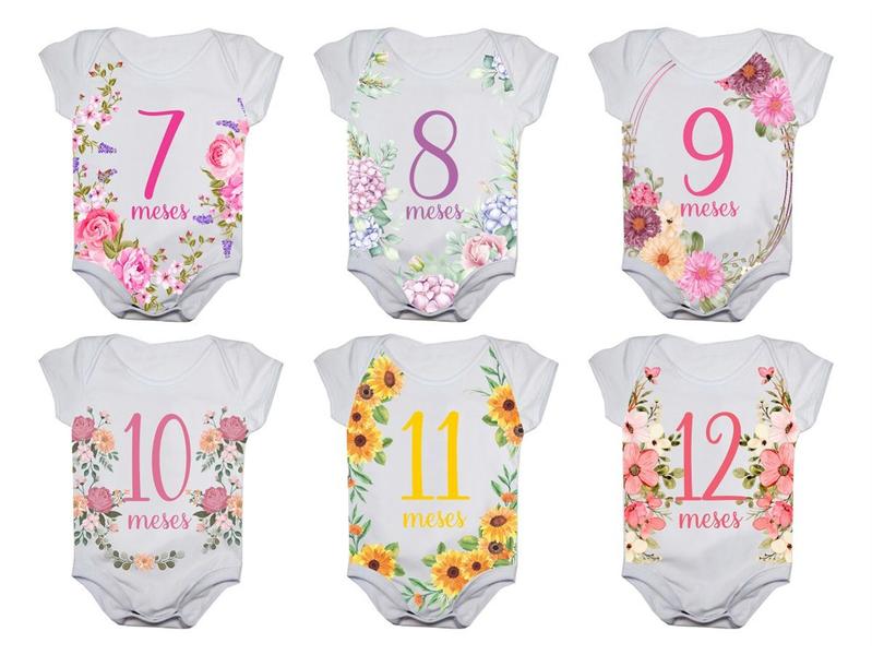 Imagem de Body Bebê Mesversario Floral Kit 12 Roupinhas de Neném 1 a 12 Meses