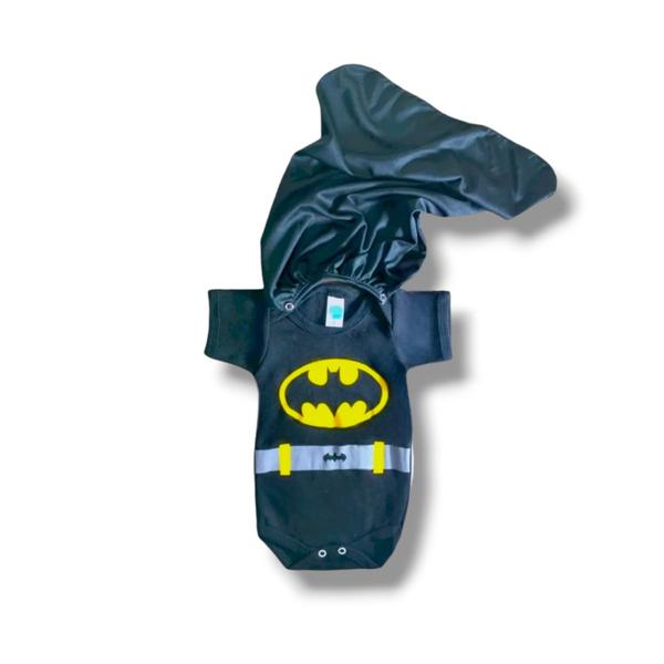 Imagem de Body Com Capa Removível Batman Bebê Super Herói Fantasia Menino