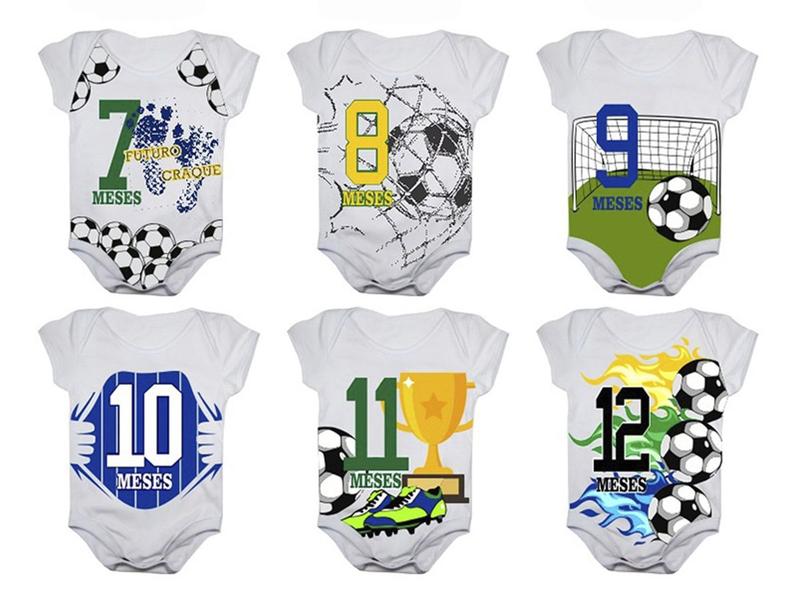 Imagem de Body Mesversario Futebol Kit Com 12 Bodies de Bebê 1 a 12 Meses