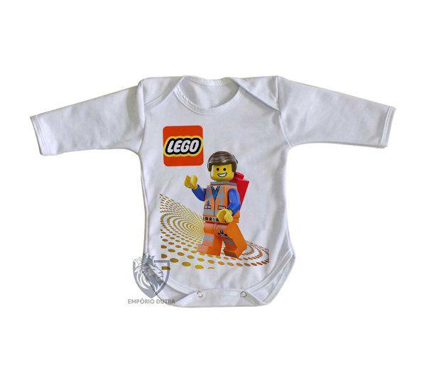 Imagem de body nenê criança roupa bebê manga longa Lego Emmet Brickowski