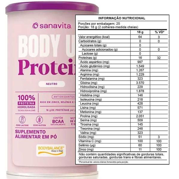 Imagem de Body Up Protein - 100% Proteina Hidrolisada Alemã - Neutro - 450g - Sanavita